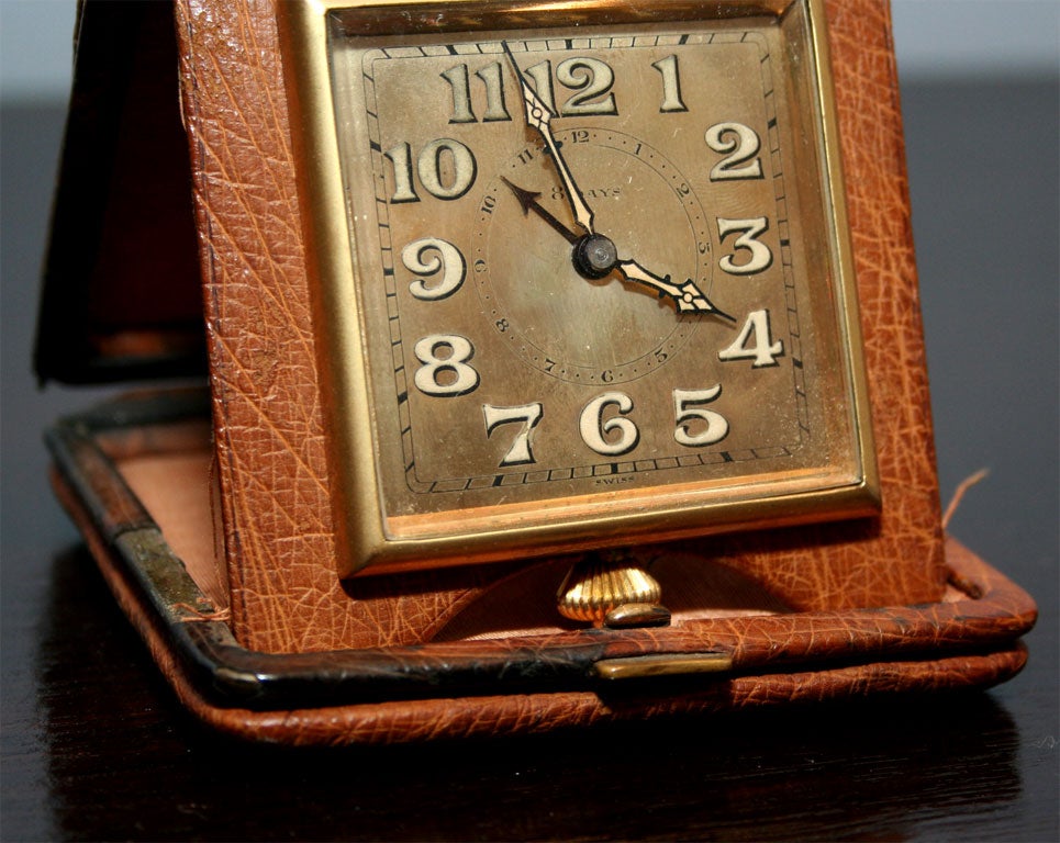 American Brown Leather Travel Clock