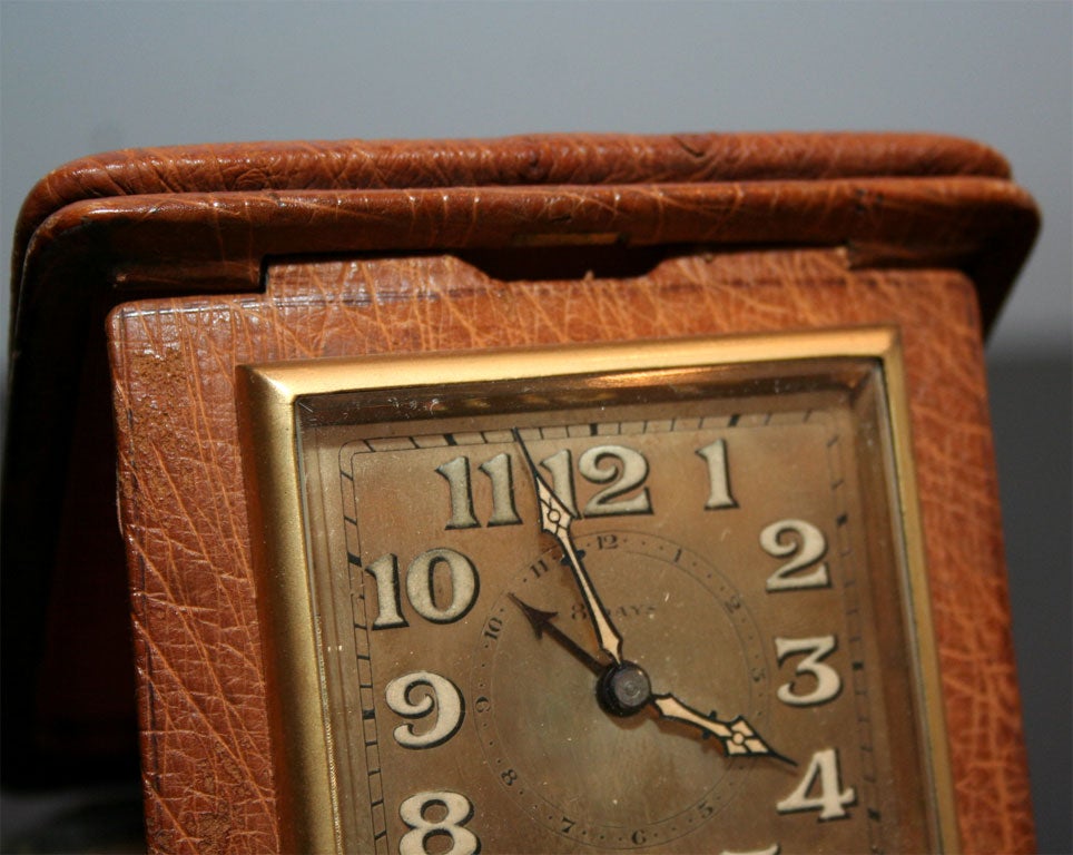 19th Century Brown Leather Travel Clock