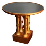 Gilt Faux Bamboo Occasional  Table with Black  Decoupage  Top