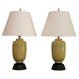 Lemon Yellow Glazed Ceramic Lamps on Black Steel Bases