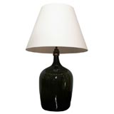 Green Bottle Lamp with Darkened Brass hardware