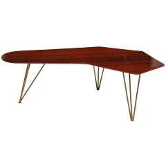 A Brasilian Rosewood and Brass "Boomerang" Low Table