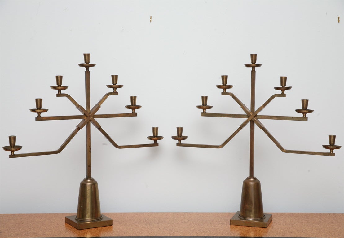 A Pair Of Danish Modern 7 Lite Candelabra