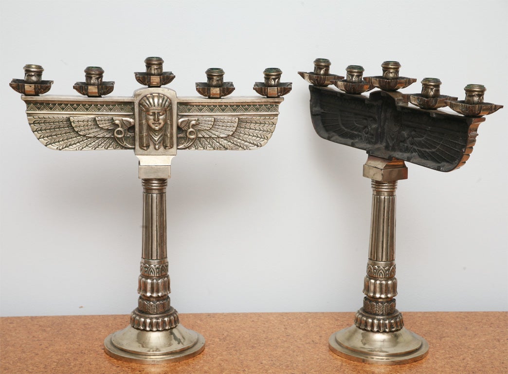 Fine Pair of Art Deco Silvered Bronze Five-Light Candelabra 3