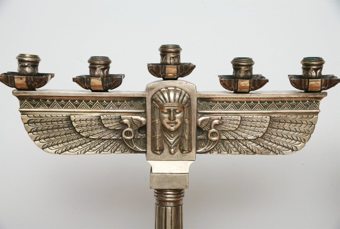 Fine Pair of Art Deco Silvered Bronze Five-Light Candelabra 5