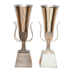 A Pair Or Tommi Parzinger Silver Plate Torcheres