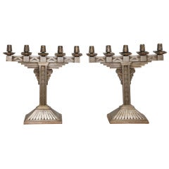 Pair of Art Deco Silvered Bronze Five-Light Candelabra 11