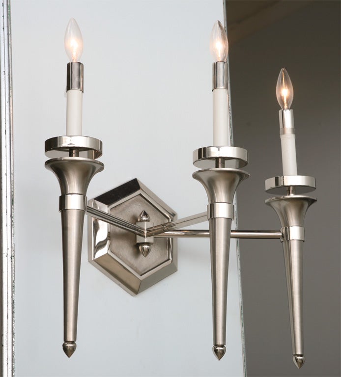 Pair of Karl Springer Three-Light Wall Sconces For Sale 2