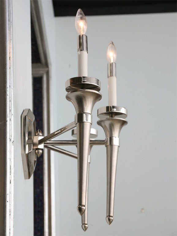 Pair of Karl Springer Three-Light Wall Sconces For Sale 3
