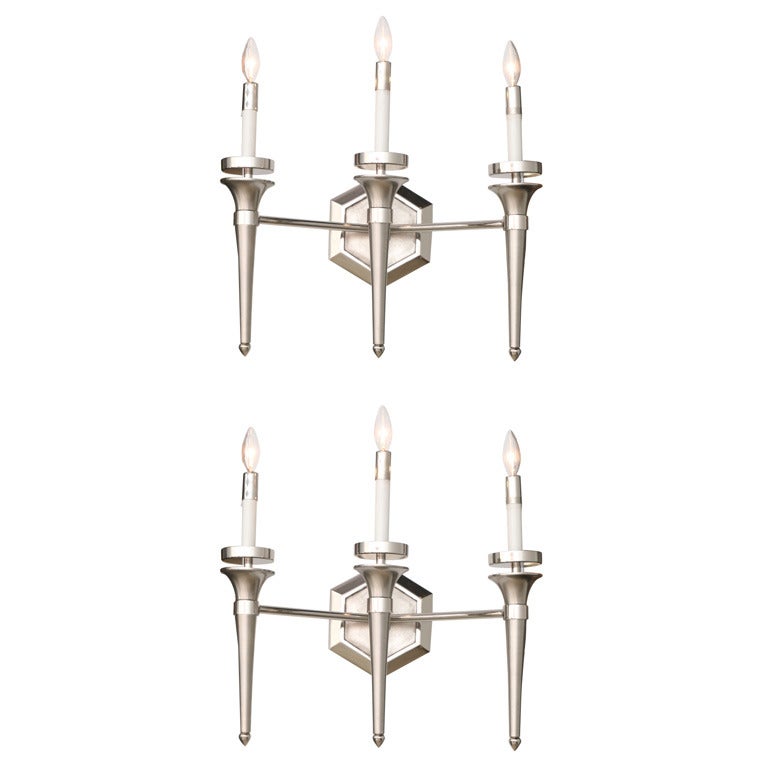 Pair of Karl Springer Three-Light Wall Sconces For Sale