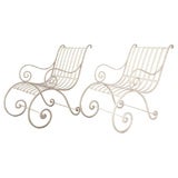 Pair Painted Iron Curvy Arm Chairs