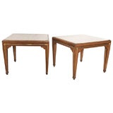 Pair Gilt Walnut and Travertine End Tables