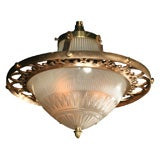Large Two Piece Holophane Glass Shade with Bronze Frame