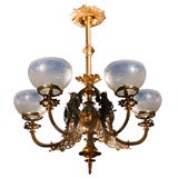 5 Arm Figural Chandelier with Gold Wash and Bronze