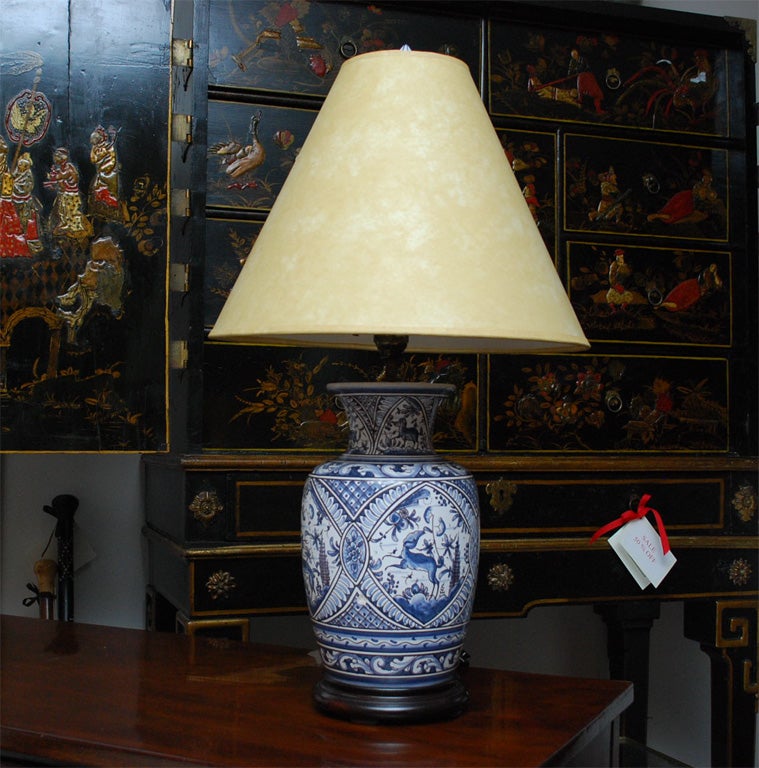 A pair of classic blue and white vases from the town of Sintra in Portugal wired into two attractive lamps. Comes with shades.