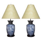 Pair of Portugese Sintra Vase Lamps