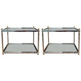 Pair of Chrome 
Brass Glass Top End Tables
