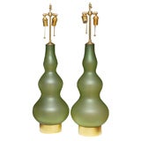 Pair of Murano Green Glass Lamps