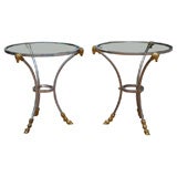Pair of Satin Nickle Glass Top Tables