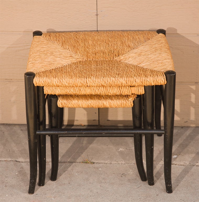 Set of 3 Rush Nesting Stools In Good Condition In Los Angeles, CA