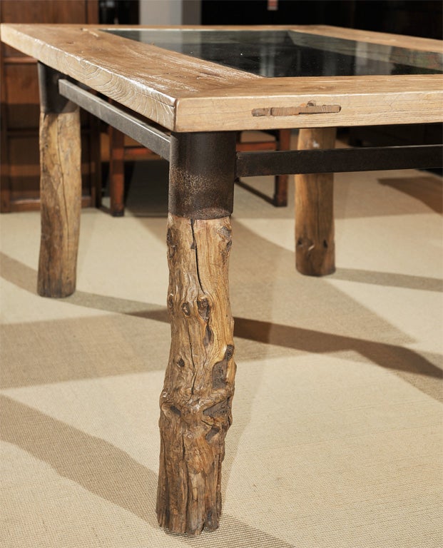 Burl Wood Glass Top Dining Table 1