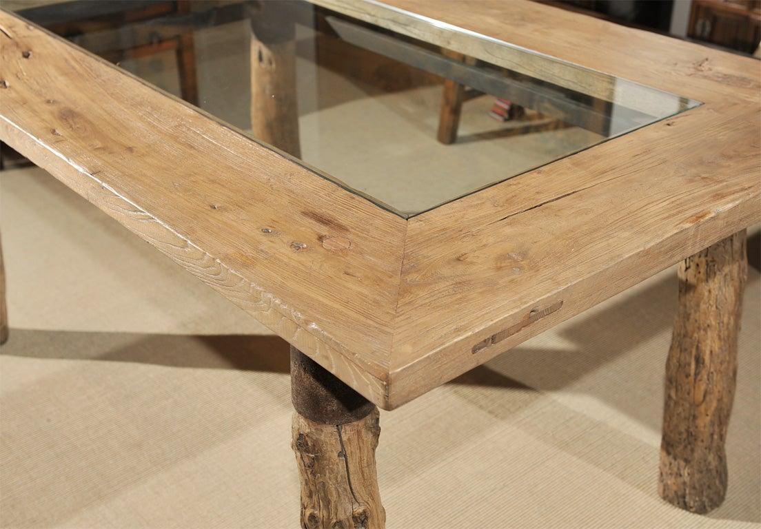 Burl Wood Glass Top Dining Table 2