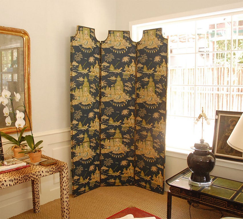 American An Upholstered Chinoiserie Screen For Sale