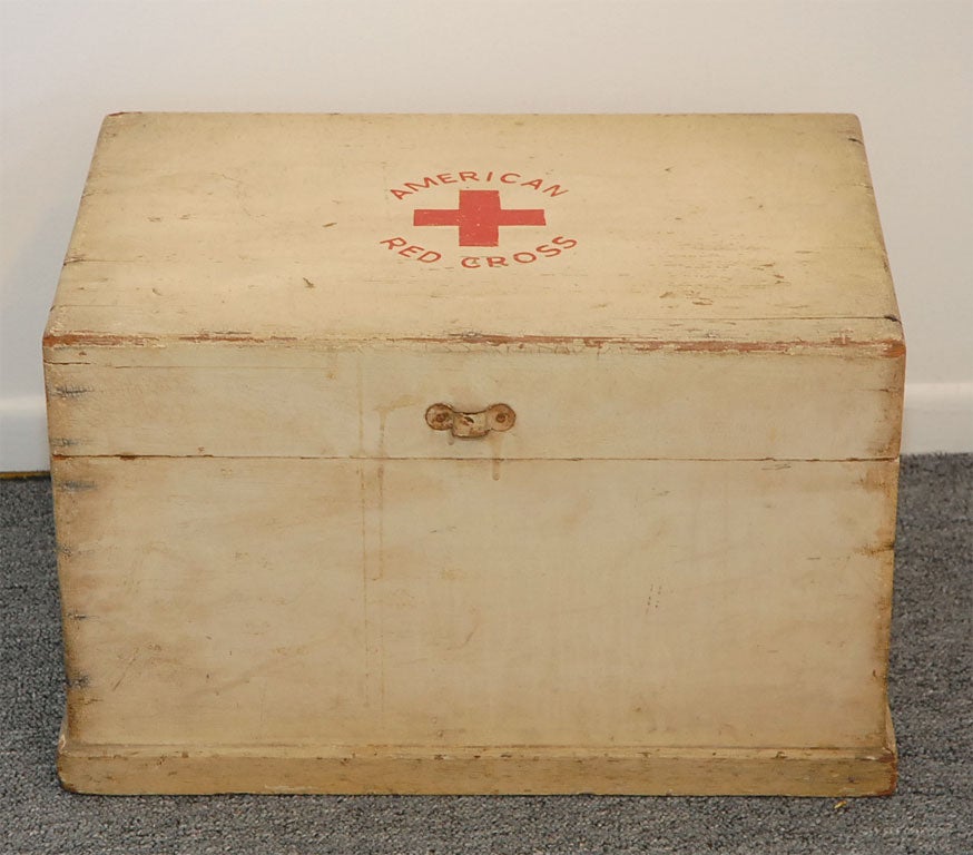 American 1920'S WHITE PAINTED RED CROSS  BOX