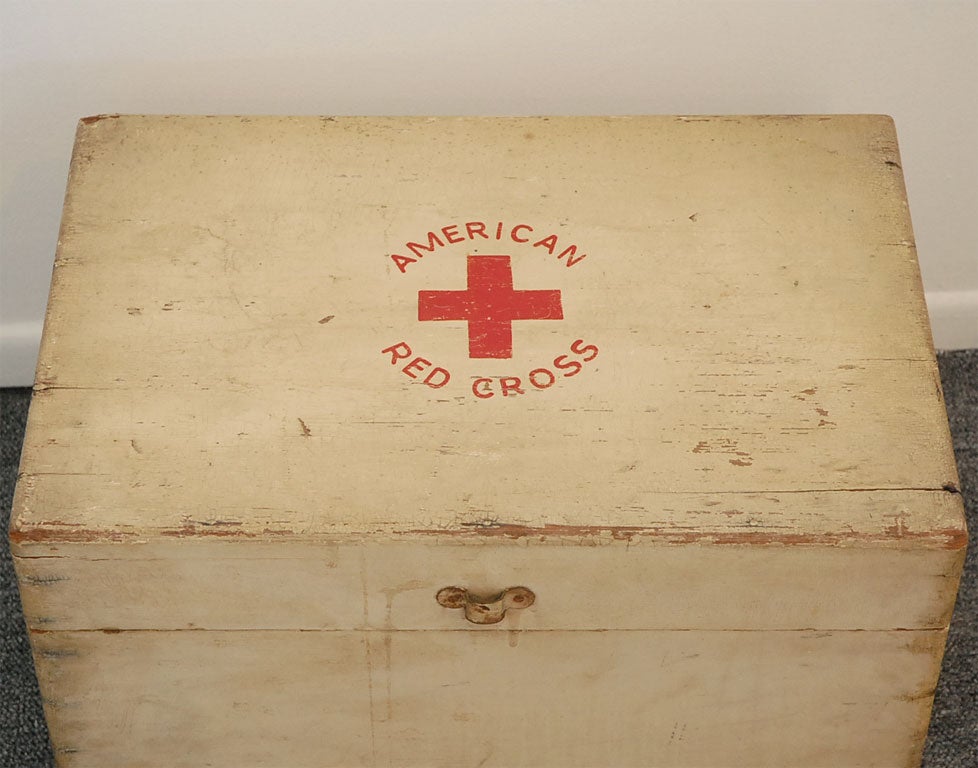 20th Century 1920'S WHITE PAINTED RED CROSS  BOX