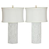 Pair of Matte White Porcelain Op Art Lamps by Kaiser