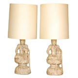 Vintage Asian Pair of Ceramic Figural Table Lamps