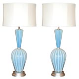 Periwinkle blue Murano art glass pair of lamps by Barovier
