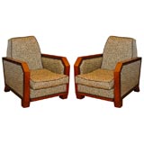 Burl Wood Pair of Armchairs, Attributed to Dominique