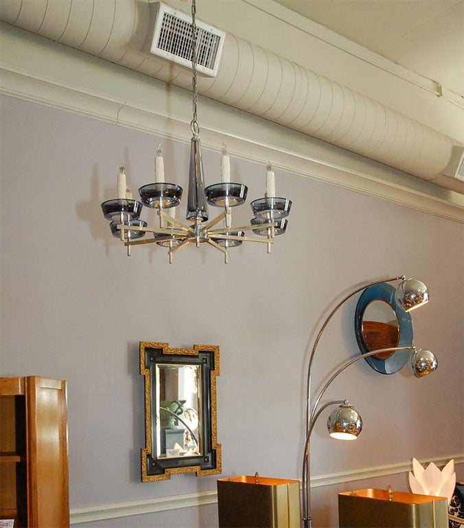 Mid-20th Century Bronze and Glass Chandelier by Lightolier