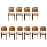10 Thonet Chairs with white leather seats/cane backs