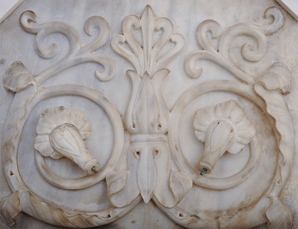 Carved White Carrara Marble Fountain For Sale