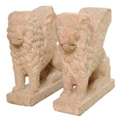 Pair of Marble Winged Lions
