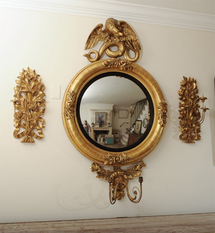 antique convex mirror with eagle