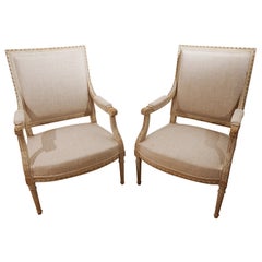 Pair of White Painted Louis XVI Style Fauteuils