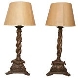 Pair of Large Carved Spanish Floor Lamps
