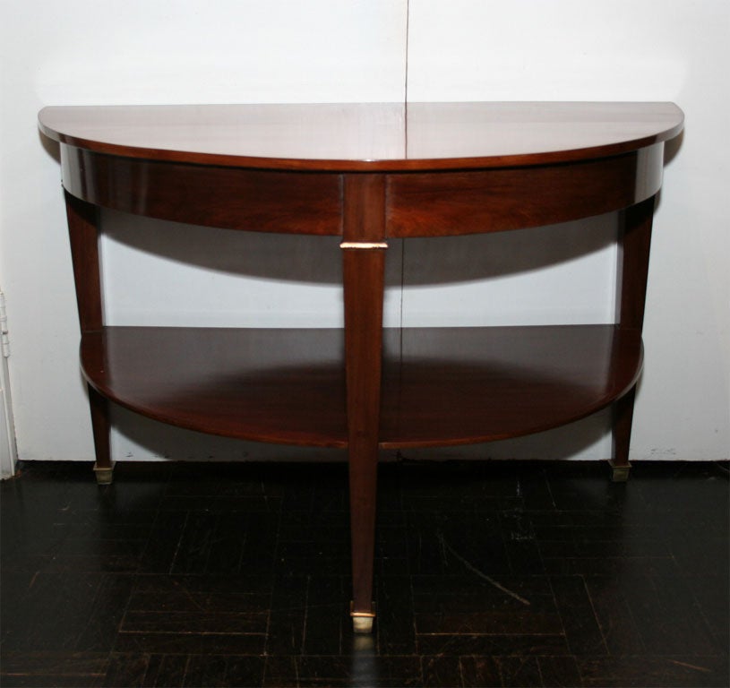 Pair of late 19th Century 2-tier mahogany demilune tables
