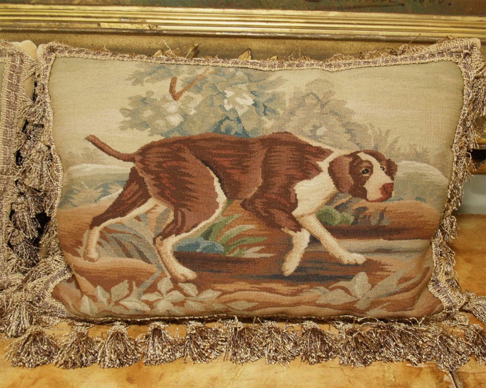 Contemporary PAIR   of Aubusson Pillows of hunting dogs