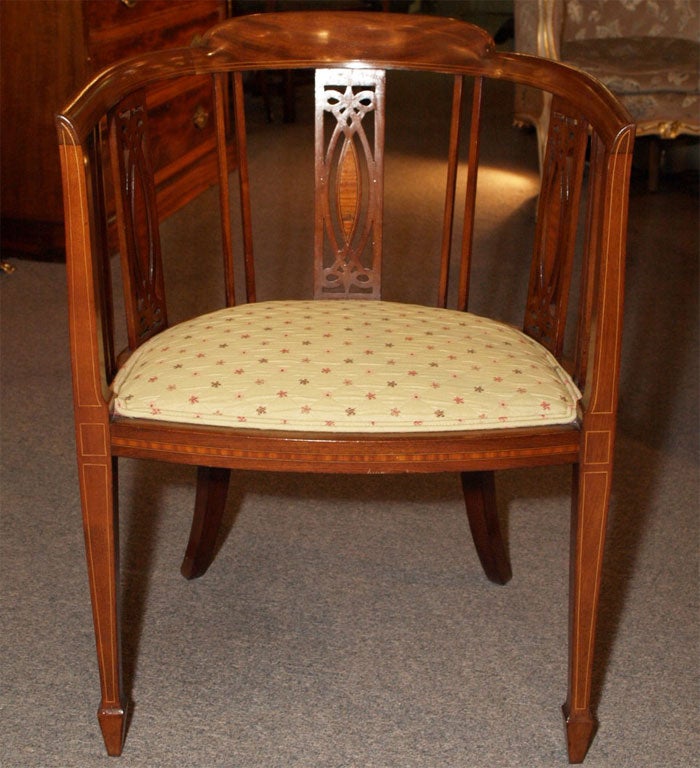 Inlay Pair antique English barrel back chairs.