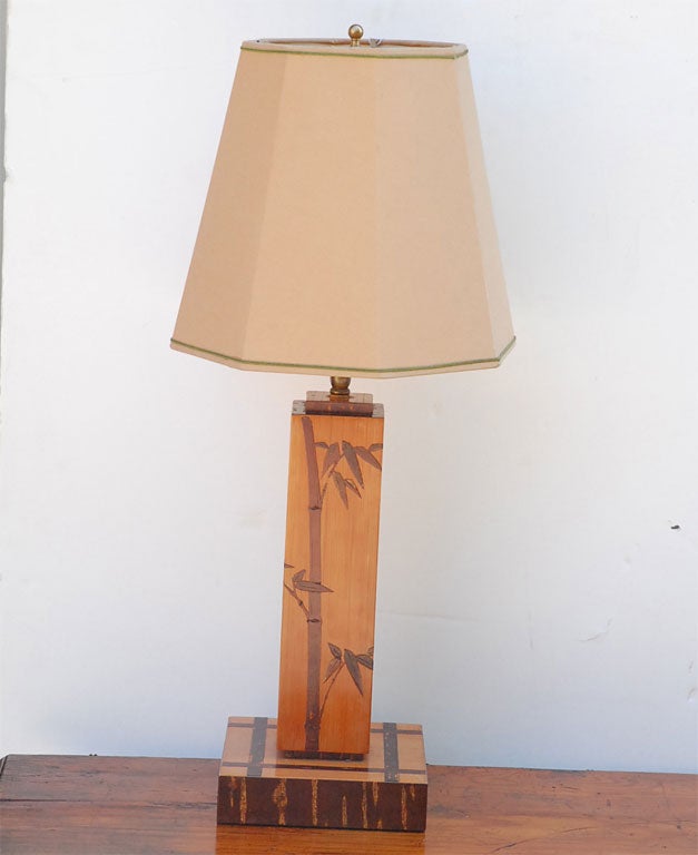 Pair of inlay faux-bamboo lamps with customed shades