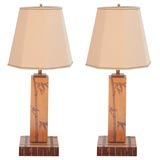 Pair of inlay faux-bamboo lamps with customed shades
