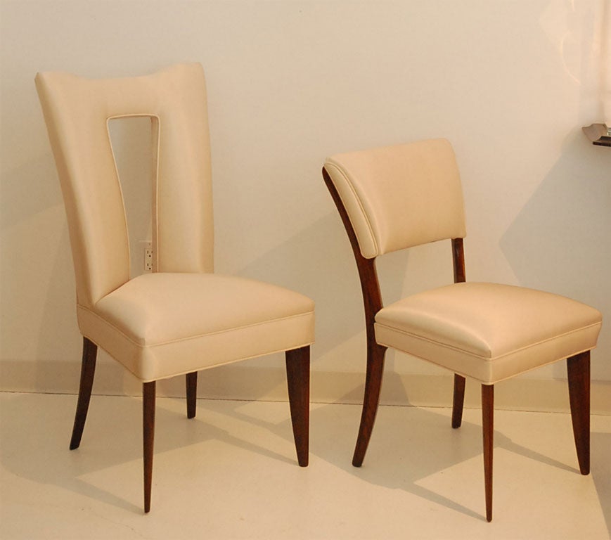 Set of Eight Upholstered Fin Leg Dining Chairs by Paul Laszlo