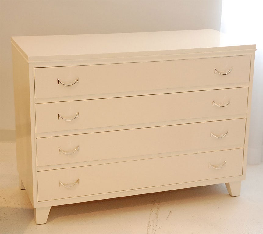 Cream Lacquer Chest of Drawers with Silverplated Swag Pulls