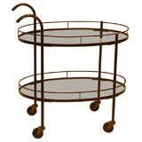 Vintage Patinated Brass and Glass Drinks Trolley