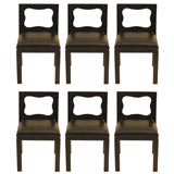Set of Six Ebonized Ash and Leather Upholstered Dining Chairs