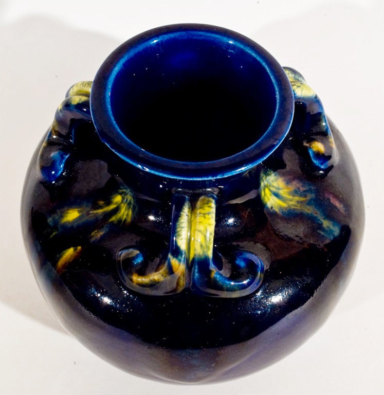 Awaji Art Pottery Cobalt Flambe Glaze Vase